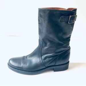 J. Crew Roadster Buckle Black Mid Leather Boots Classic Simple Womens Size 8